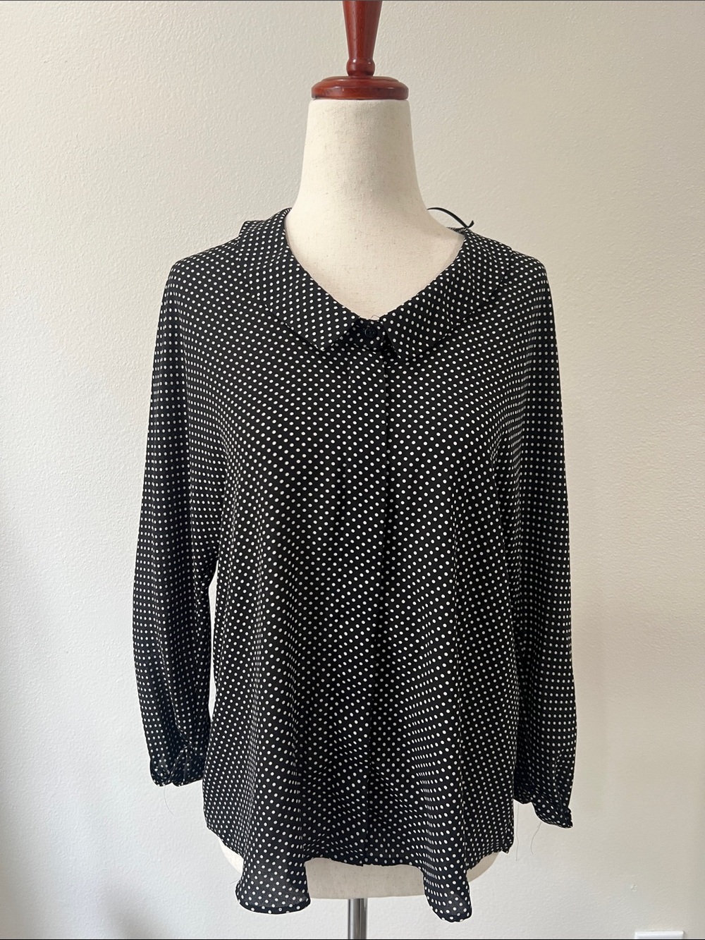Zara Black & White Polka Dot Long-Sleeve Blouse
